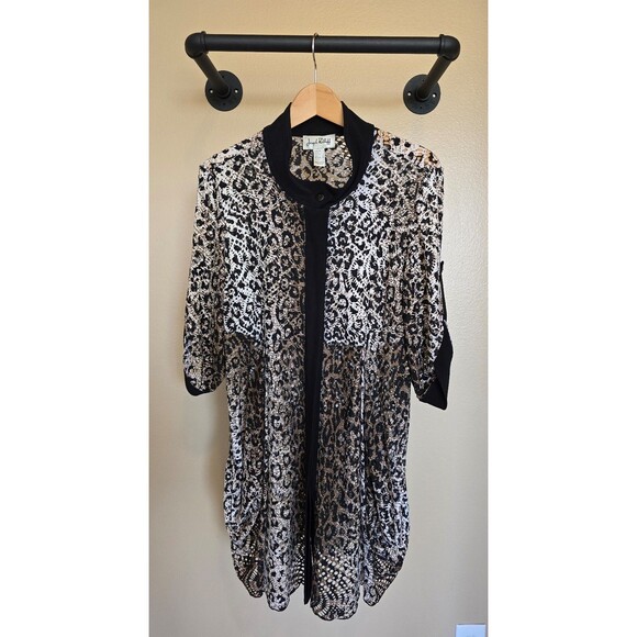 Joseph Ribkoff Long Duster Tunic Cardigan Button Animal Print Mesh Women's 14 - Picture 6 of 10